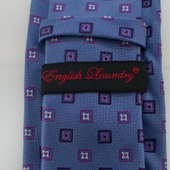 SILK Woven Tie - Blue Square Pattern | English Laundry - Picture 2 of 7